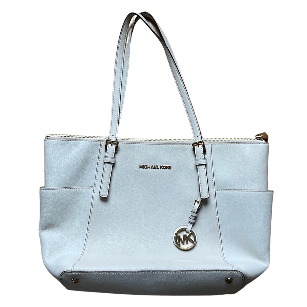 Michael Kors Leather White Ivory Jet Set Gilly Tote Purse Bag